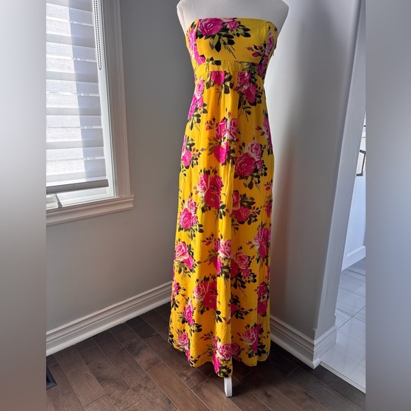 Betsey Johnson Strapless Yellow Floral Dress - Picture 1 of 10